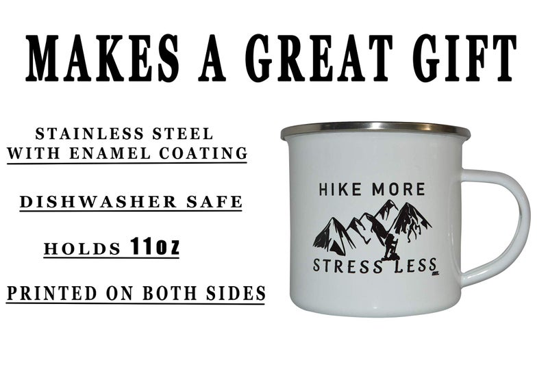 Rogue River Tactical Funny Camp Mug Enamel Camping Coffee Cup Gift Hike More Stress Less Camping Gear - Image 4